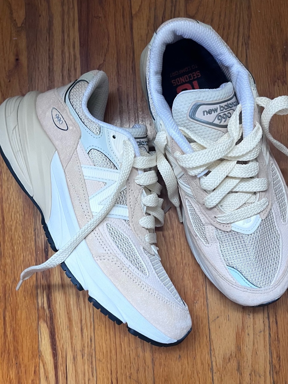 New Balance 990 Sneakers in Cream and White with Black Outsole